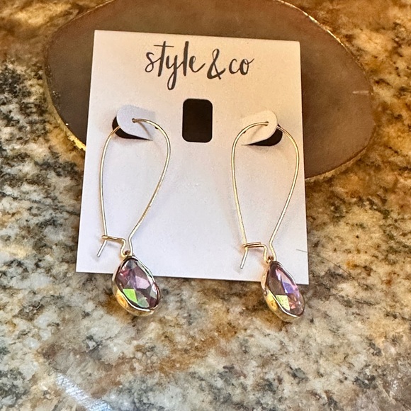 Style & Co Gold Blue Rainbow Gemstone Earrings - Picture 4 of 6